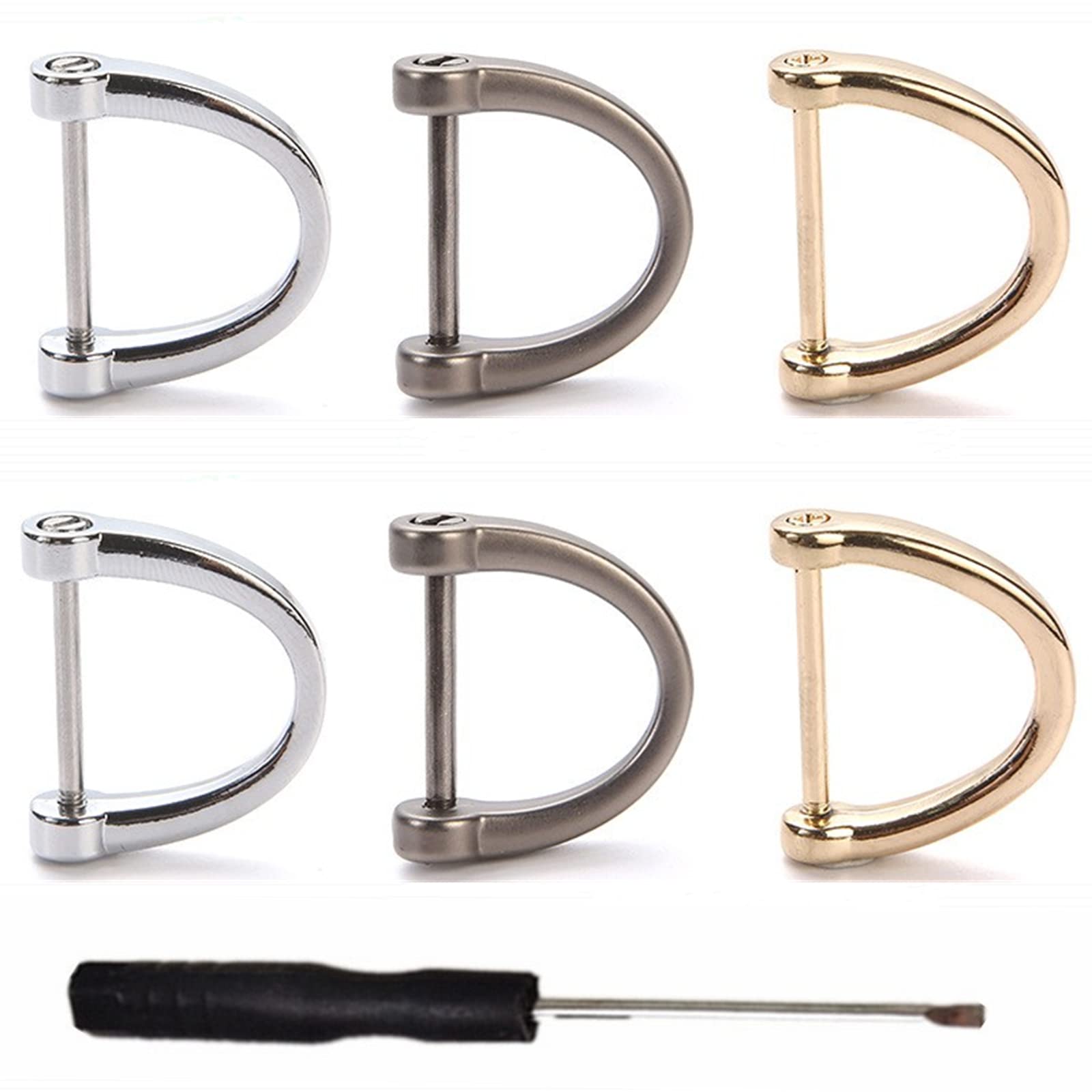 Siganorpy 6 Pieces D Rings Screw In Shackle 19mm Horseshoe Buckle Horseshoe Shape D-Shaped Metal Hoop Locking One Screwdriver Use for DIY Keychain Leather Craft Purse Replacement