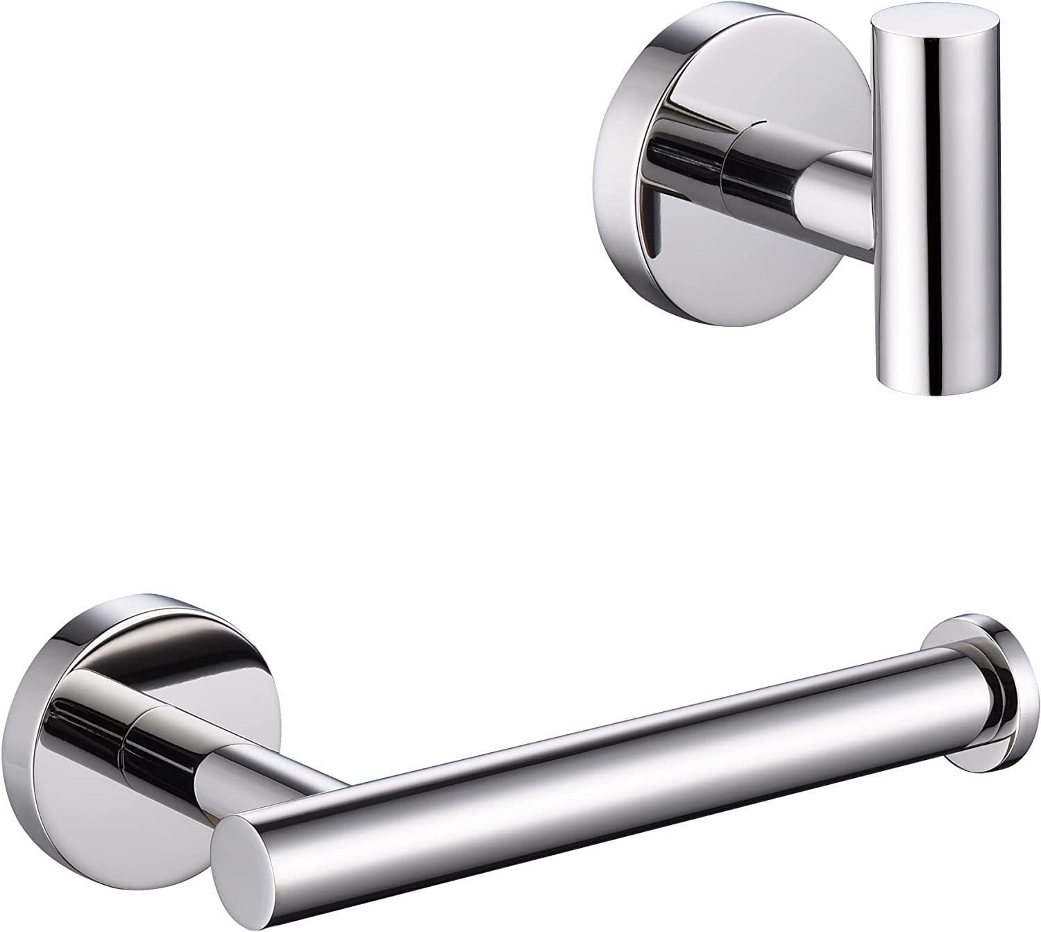 YUET Chrome Towel and Toilet Roll Holder Set Bathroom Accessory 2 Pieces Home Paper Tissue & Coat Hook Holders Bar Accessories SUS 304 Stainless Steel Hardware Wall Mounted Polished Finish