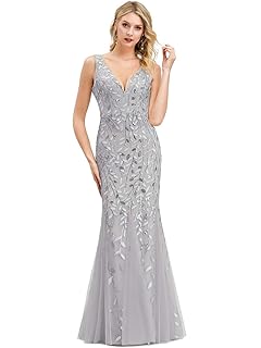 Ever-Pretty a Sirena Tul Vestido de Noche Cuello en V sin Respaldo para Mujer 07886