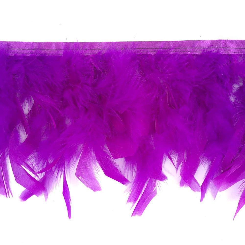 KOLIGHT Pack of 2m Natural Dyed Turkey Flakes Feathers 10-15cm Fringe Trim DIY Dress Crafts Costumes Decoration (Purple)