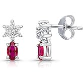 BERRICLE Sterling Silver Flower Stud Earrings for Women, Ruby-Red Cubic Zirconia CZ