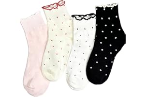 Tuuwjo 4 Pairs Womens Ruffle Polka Dot Ankle Socks Cute Frilly Trim Lettuce Cotton Socks Trendy Girly Aesthetic Casual Sock