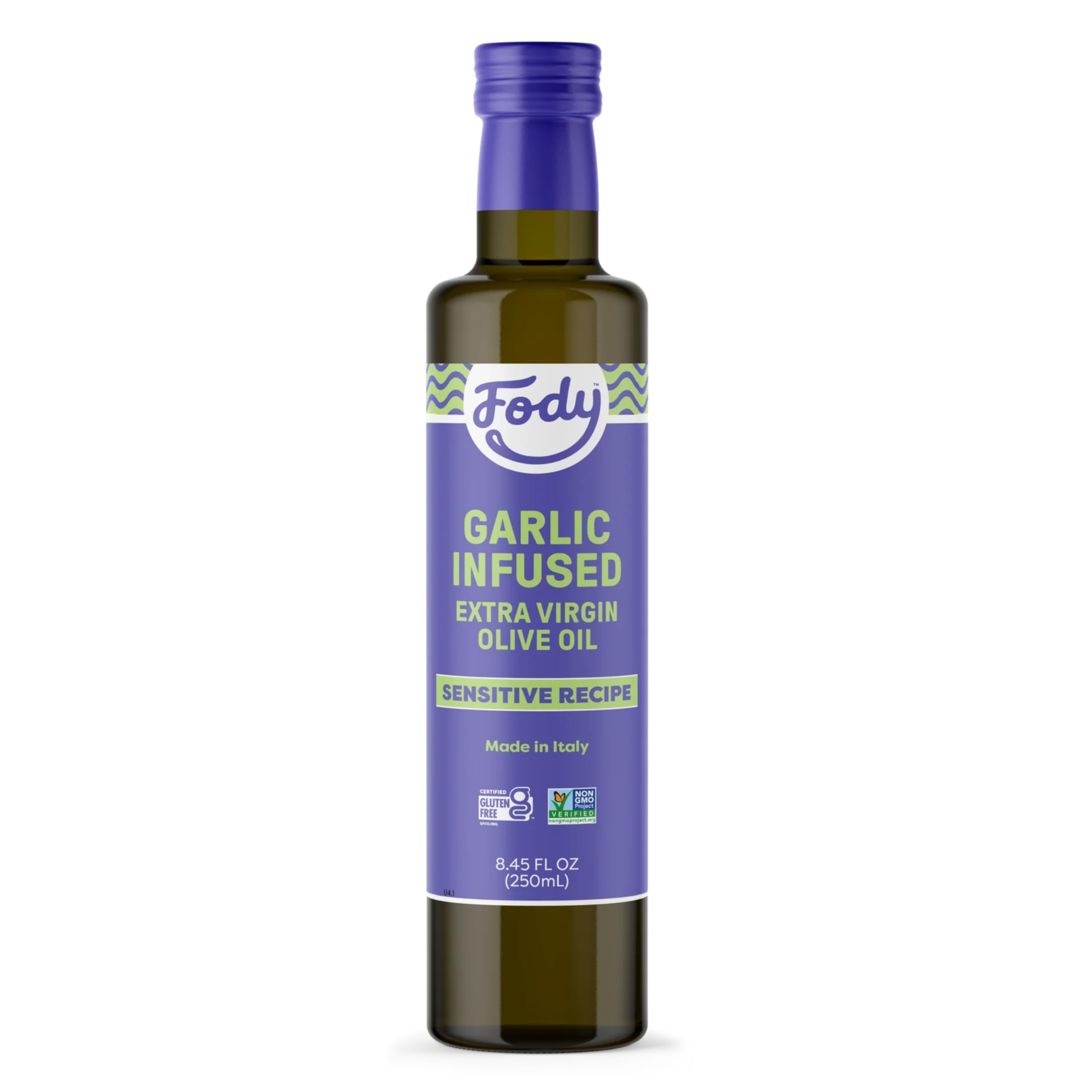 Fody Foods Garlic Infused Extra Virgin Olive Oil, 8.45 Oz, Low FODMAP Certified, Gut & IBS Friendly, Cold-Pressed, Vegan, Non-GMO, Gluten Free, Made in Italy Image Fody Foods Garlic Infused Extra Virgin Olive Oil, 8.45 Oz, Low FODMAP Certified, Gut & IBS Friendly, Cold-Pressed, Vegan, Non-GMO, Gluten Free, Made in Italy Image