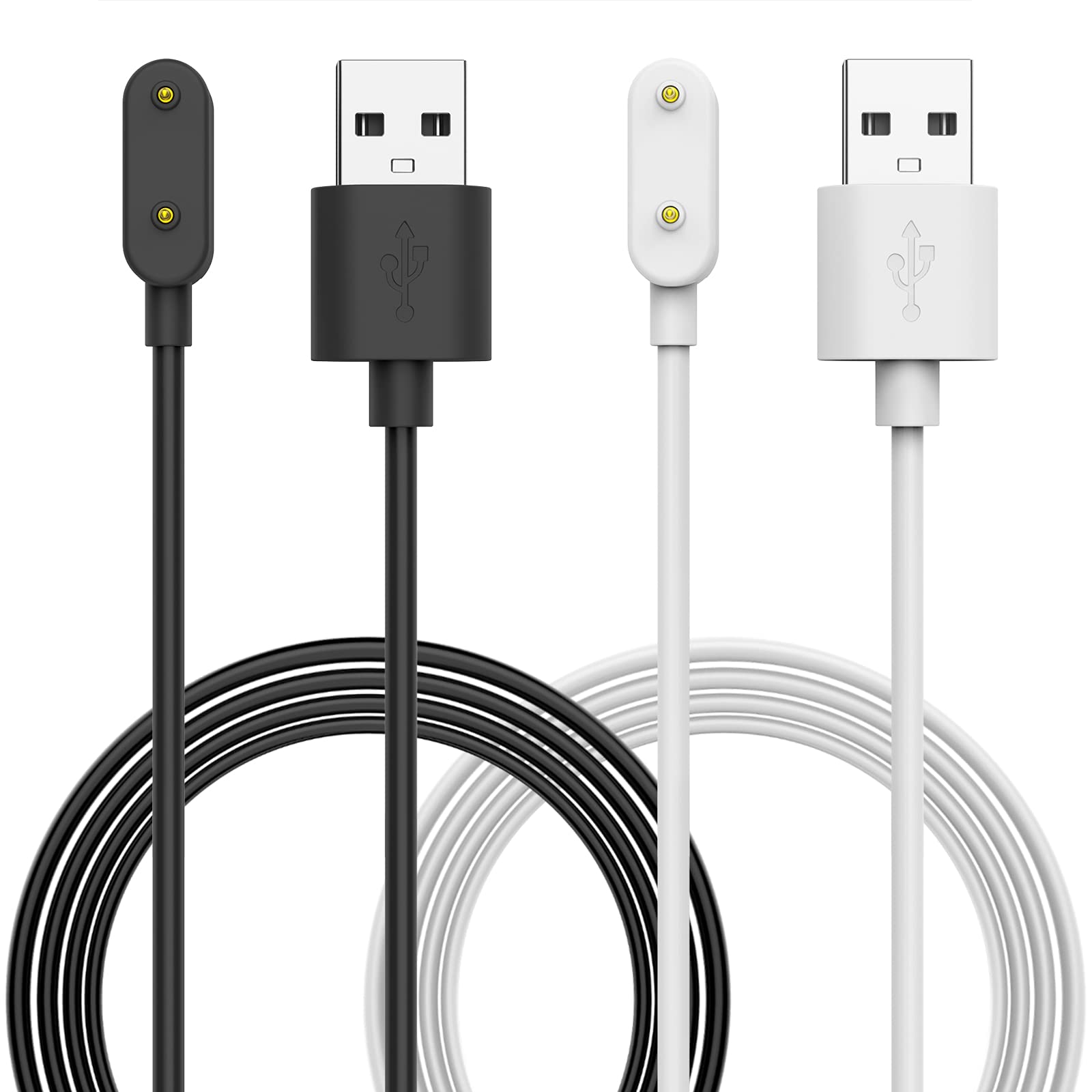 MoKo 2 Pack Charger Compatible with Huawei Watch Fit 3/2/Fit/Mini/New, Huawei Band 10/9/8/7/6/6 Pro, Honor Band 9/7/6 - Magnetic Charging Dock with 100 cm USB Charging Cable, Black+White