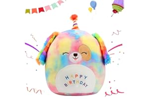 14’‘ Happy Birthday Dog Plush Weightedplush Cute Birthday Rainbow Puppy Stuffed Animal Soft Birthday Dog Plush Pillow Gifts for Girls Baby Kids
