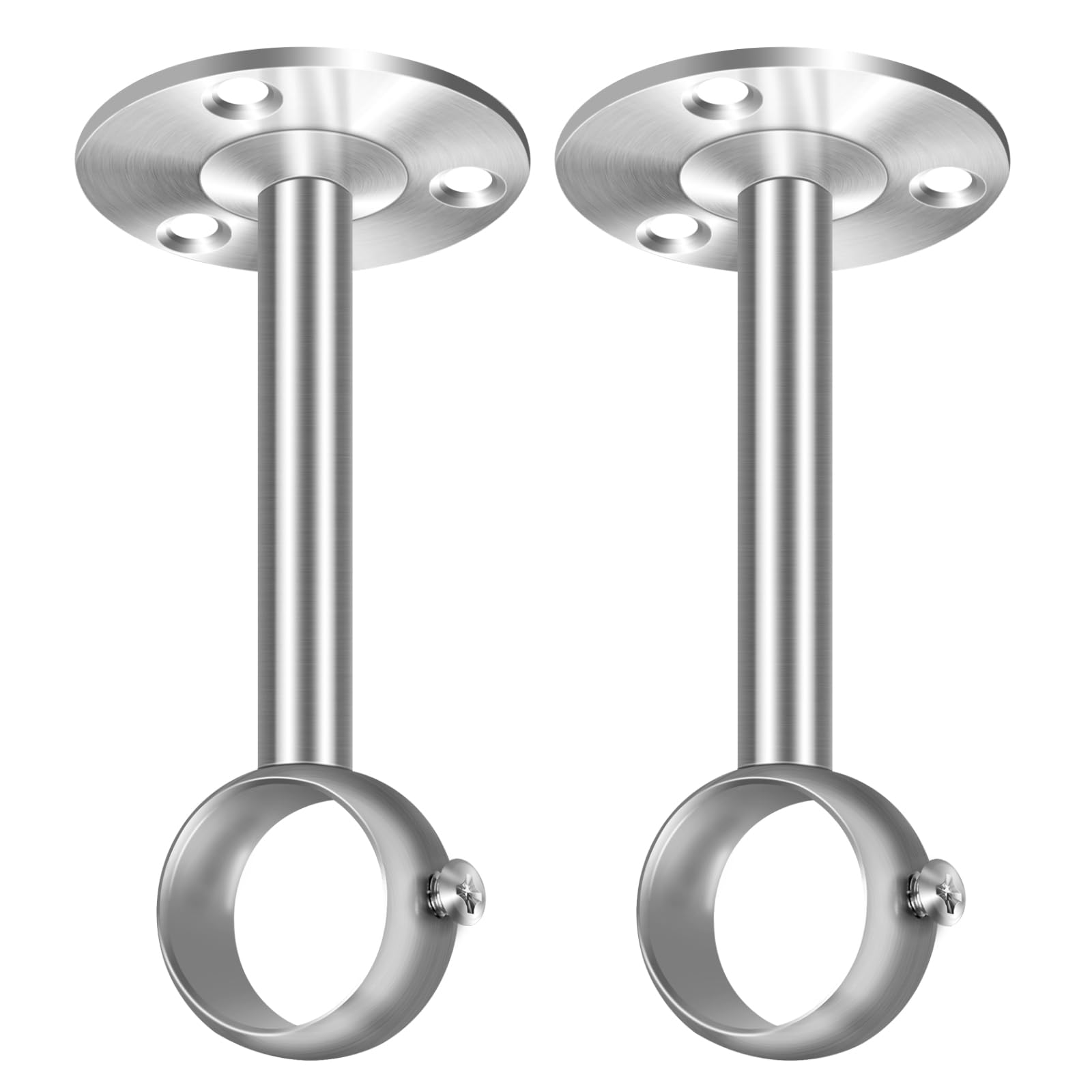 Ceiling Curtain Pole Brackets, 32mm 1 1/4 Inch Curtain Pole Holder Silver Heavy Duty Metal Curtain Rail Bracket Wardrobe Closet Rod Supports Hanger for Window Shower Drapery, 2 Pack
