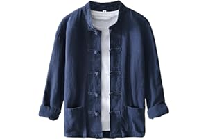 CAOQAO Men's Shirt Tang Suit Shirt Long Sleeve Traditional Kung Fu Uniform Chinese Frog Buttons Lightweight Jacket Summer