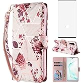 Compatible with Samsung Galaxy Note 10 Glaxay Note10 5G Wallet Case and Tempered Glass Screen Protector Card Holder Cell Accessories Phone Cases for Gaxaly Notes 10s Ten Not S10 Women Men Rose Gold