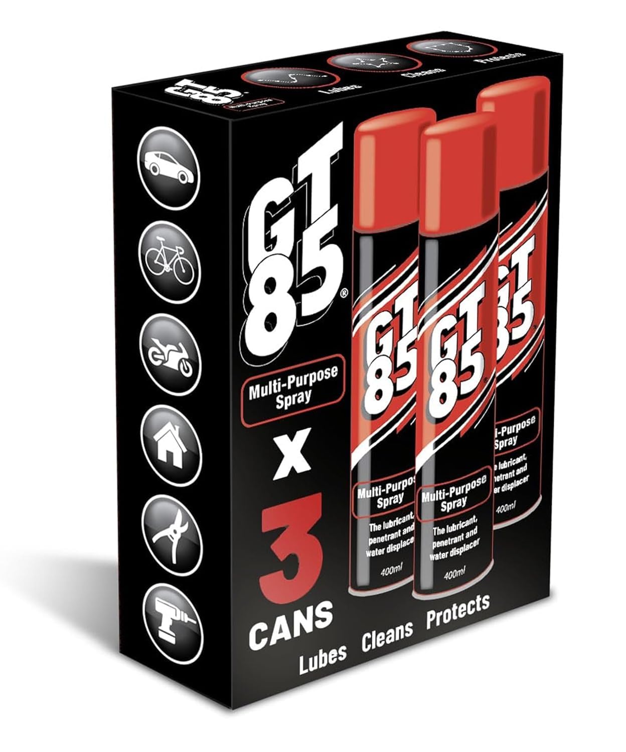 GT85 Multi-Purpose Oil Spray 400ml, Clean, Lube & Protect Metal and Composite Parts, Rust Prevention and Lubricant for Bike Accessories & Tools (Pack of 3)