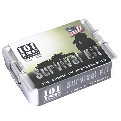 101 INC. Survivalbox aus Alu mit Notfallausrüstung Überlebensausrüstung Überleben Box Notfall Hilfe Wildnis SOS