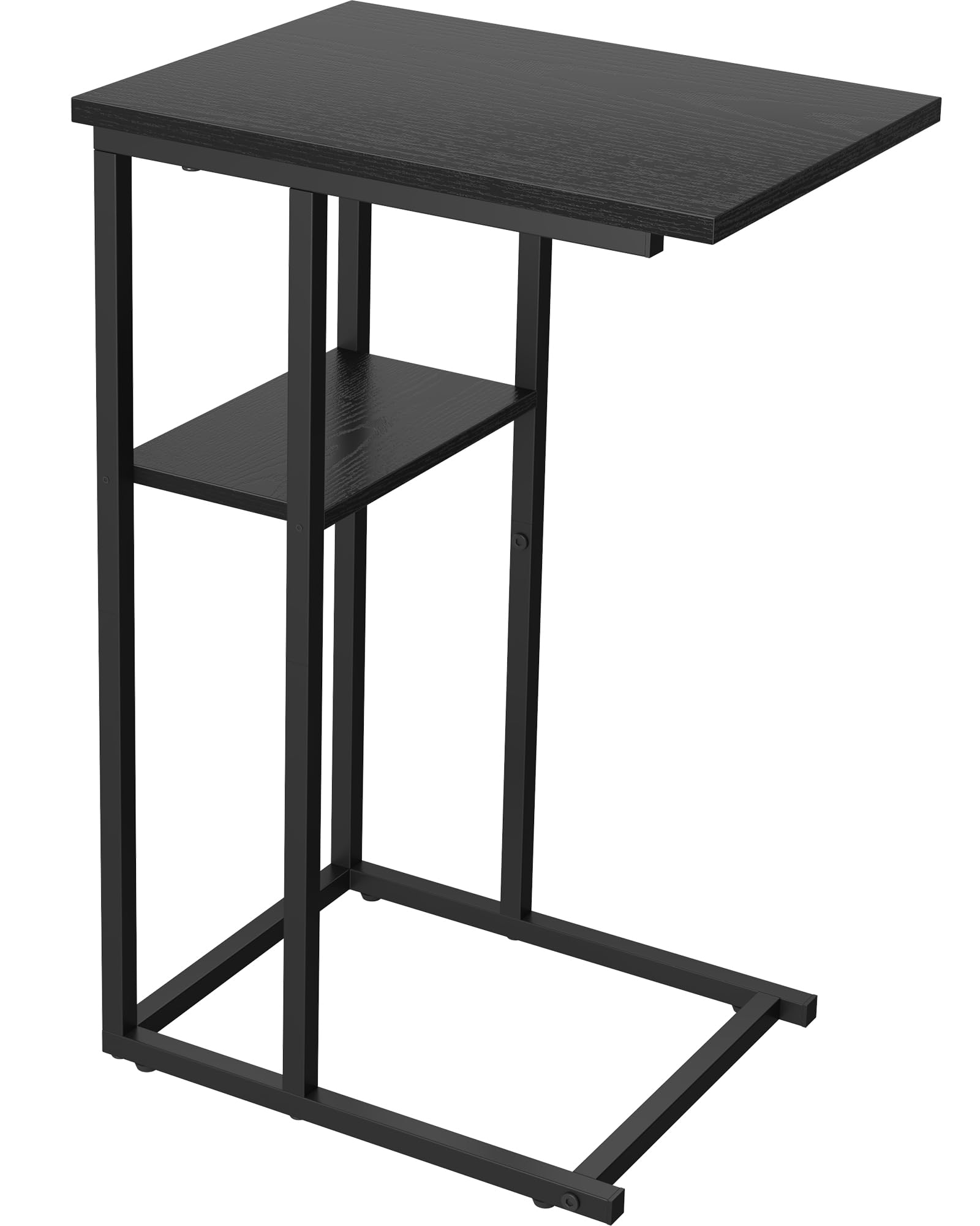 Yusong C Shaped End Table, 2 Tier Side Tables Slide Under Sofa Couch Bed, Small TV Tray Bedside Table for Small Spaces, Living Room, Bedroom, Black — image 1