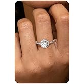 GEMQUEEN Moissanite Engagement Rings for Women : 18K White Gold Plated S925 Sterling Silver Round Cut Promise Ring Wedding Bands Bridal Rings Jewelry for Women 1 CT D Color VVS1 Clarity