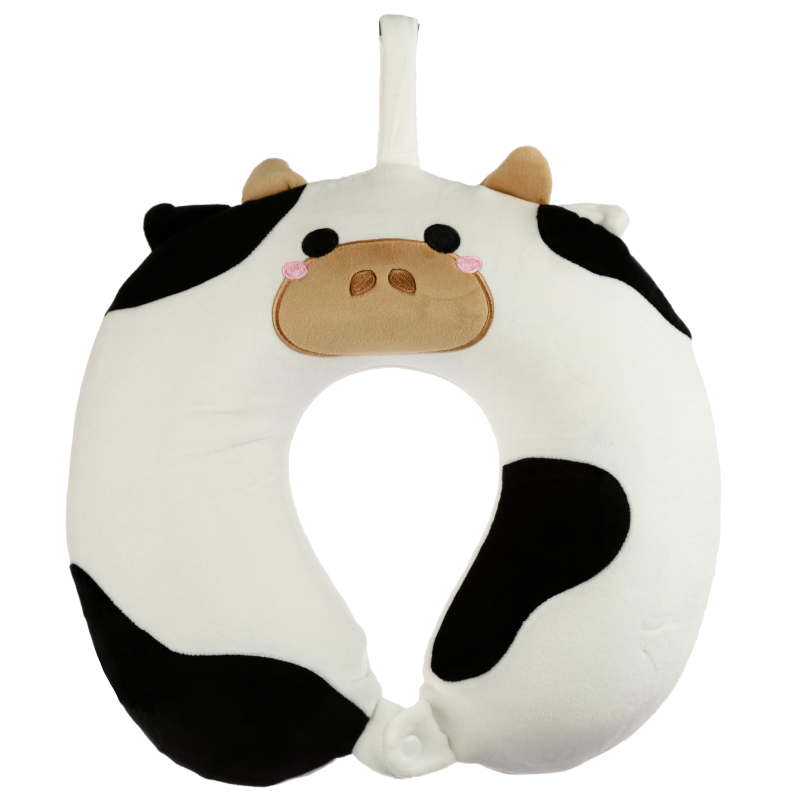 Relaxeazzz Cow Plush Memory Foam Travel Pillow - Neck Flight Airplane Pillow For Travel - Kids Neck Pillows Cushion For Sleeping Neck Pain Adults - Airport Essentials