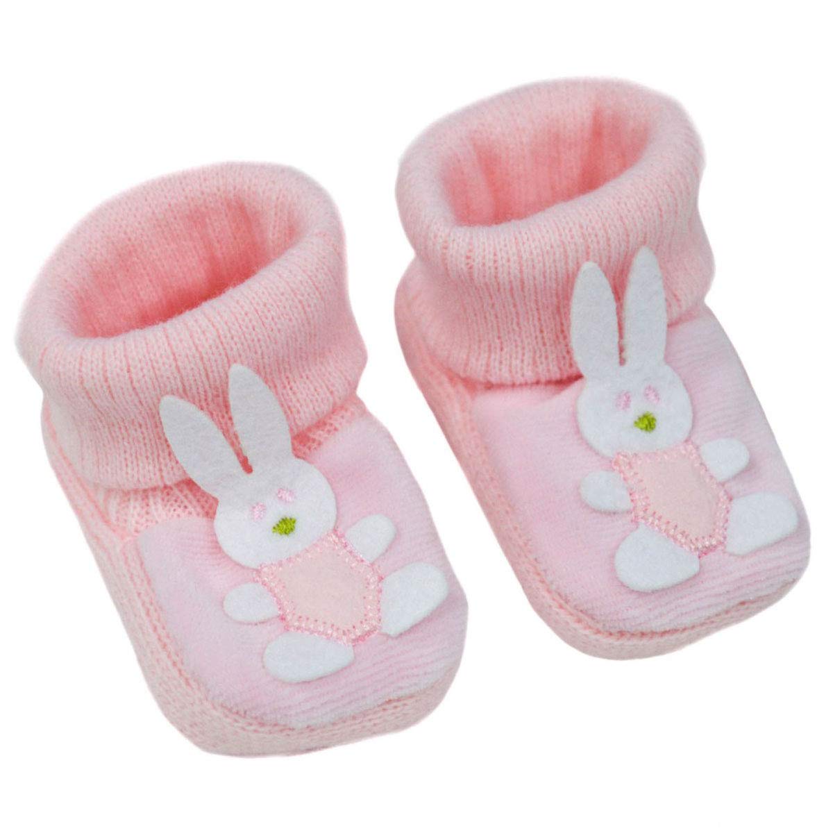 Mansuri Baby Boys Girls 1 Pair Booties Baby Bunny Bootees Soft Touch Booties S421, Pink Bunny, Newborn-Months