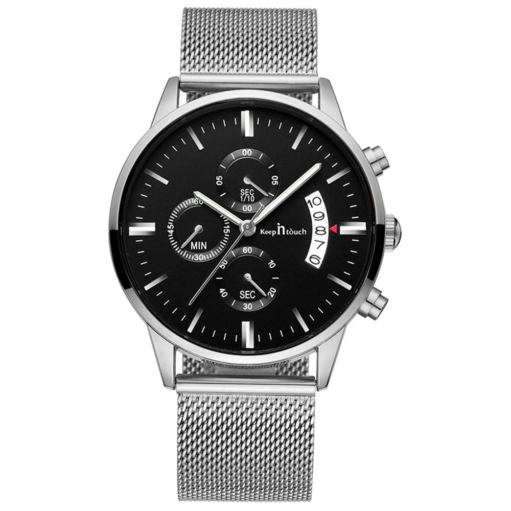 MICGIGI Mens Quartz Waterproof Stylish Watch Calendar Display with Stainless Steel Mesh Band