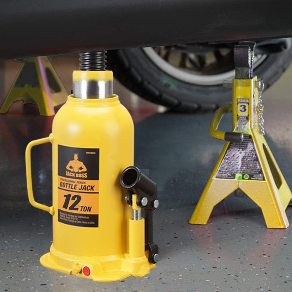 Torin TH91204X JackBoss Hydraulic Welded Bottle Jack: 12 Ton (24,000 lb) Capacity, Yellow: Automotive