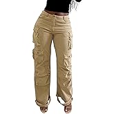 Tbahhir Women Cargo Jeans Baggy High Waisted Straight Leg Denim Pants Multi-Pockets Y2K Trousers Loose Casual Fall