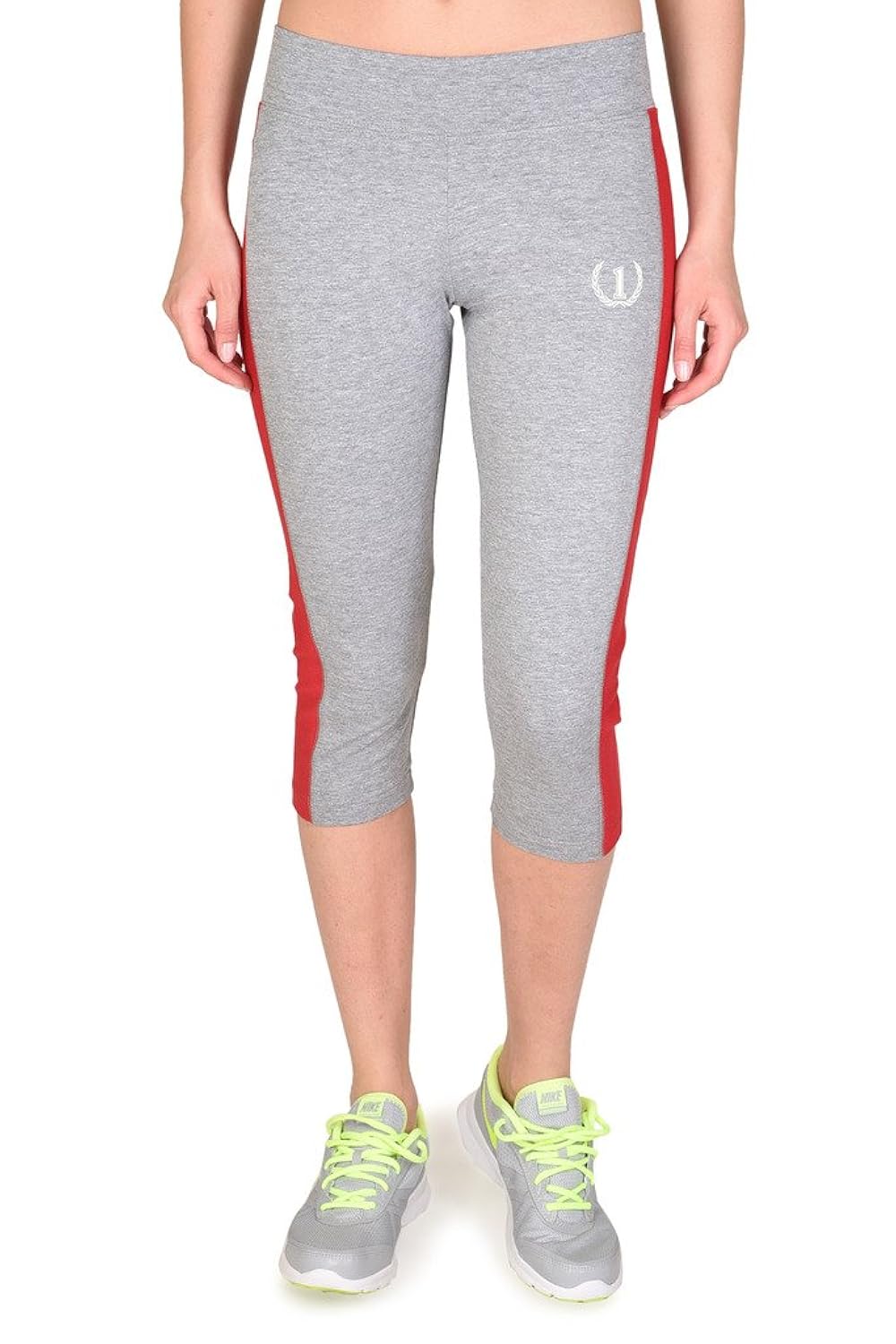 onesport women's cotton spandex jersey grey + red capris(onsp29gr-p)