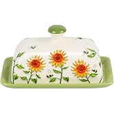 Butter Dish with Lid for Countertop, Sunflower Butter Keeper Holder, 7.5&rdquo;x4.3&rdquo; Large Ceramic Butter Tray Storage Sunflower Decor Mother's Day Gifts