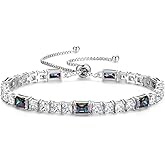 FANCIME Birthstone Bracelet for Women, Sterling Silver 4x6mm Gemstone Tennis Bracelet Bolo Adjustable Chain Fine Jewelry Birthday Gifts for Women Mom Wife Her