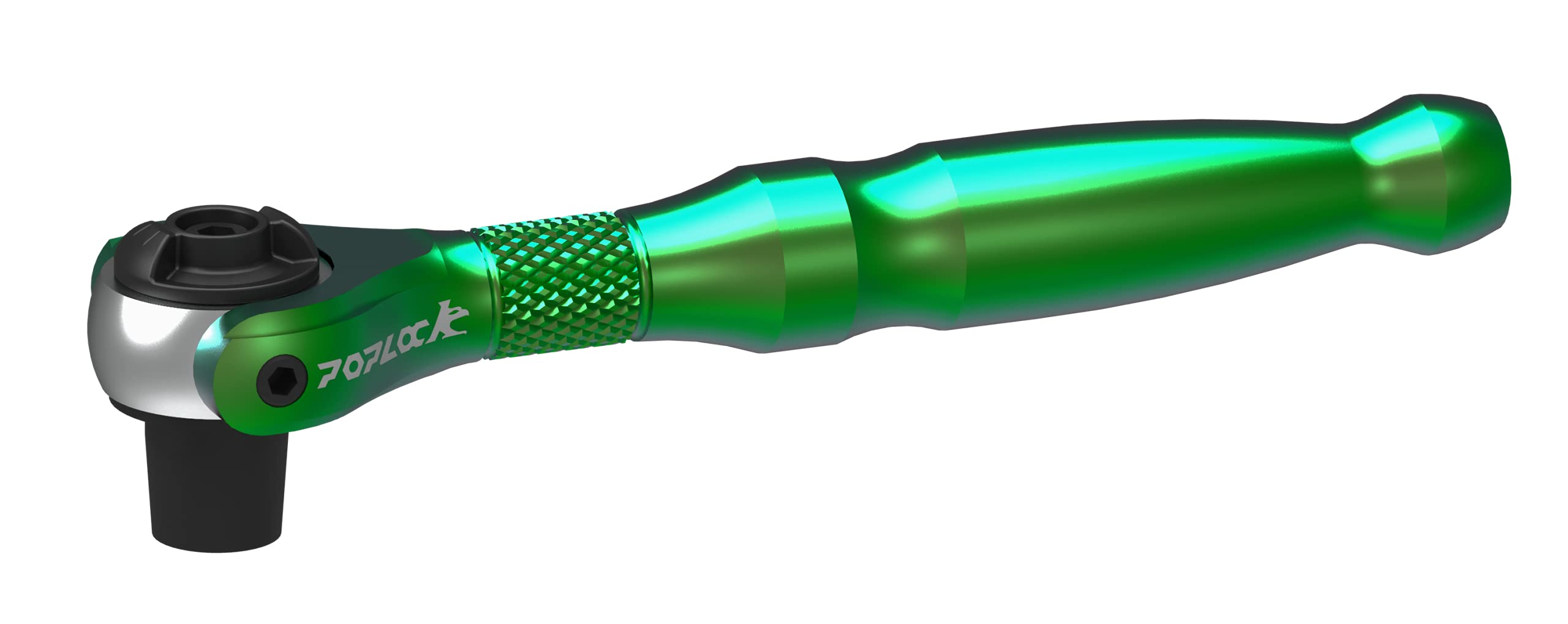 POPLOCK 90-Tooth Swivel Head Mini Hex Bit Ratchet 1/4" Aluminum Reversible 250 Degree Quick Release Bit Driver Swivel Ratchet (Green)