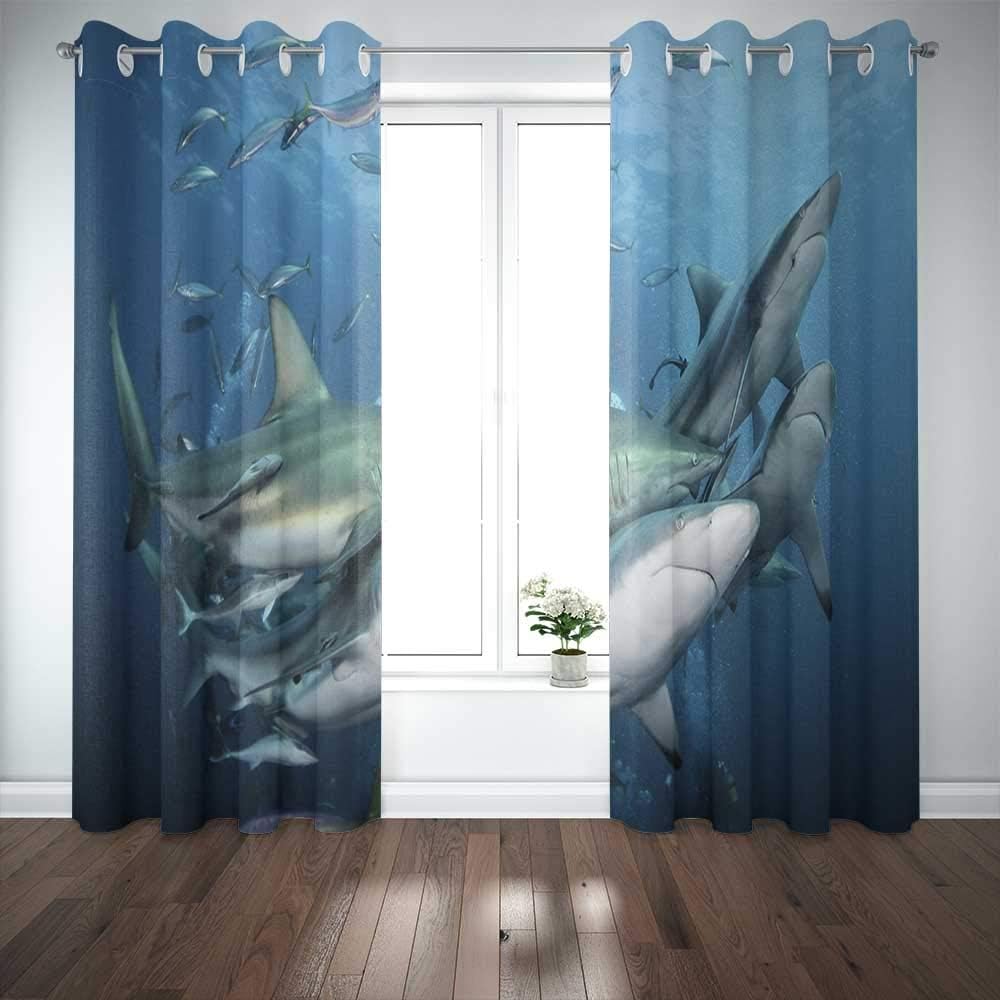EMMTEEY Large Number of Oceanic Black Tip Sharks South Africa Shoal Dive Site S Aliwal 52X63 Window Curtain Panels Kids Boys Girls 2 Panel Sets for Living Room Bedroom Décor