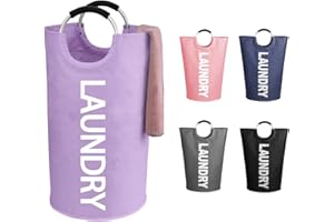 WOOHA Laundry Basket, Laundry Hamper,Collapsible Folding Clothes Hamper, Waterproof Easy Carry with Foam Protected Aluminum Handles,laundry bag,95L,Purple