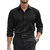 COOFANDY Mens Stretch Dress Shirts Long Sleeve Button Down Shirt Regular Fit Formal Business Wedding Shirts