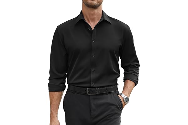 COOFANDY Mens Stretch Dress Shirts Long Sleeve Button Down Shirt Regular Fit Formal Business Shirts