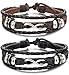 Besteel Charm Genuine Leather Bracelet for Men Wrist Wraps Bracelet Braided Cuff Bangle Adjustable 7-9 inches 2pcs a Set