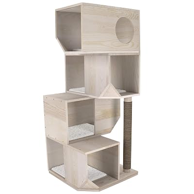 GDLF 49&amp;amp;quot; Modern 4 Tier Solid Wood Deluxe Cat Tree Furniture Condo Tower Scratching Post