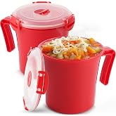 Tafura Microwave Soup Mugs, 2 Pack, 22 oz, Leakproof with Handles | Includes two reusable mugs with clear covers for soups, oatmeal, noodles, leftovers, and more.