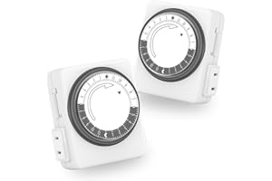 HBN Outlet Timer for Electrical Outlets Indoor, 24 Hour Mechanical Light Timers for Lamps, Dual 2-Prong Plug-in Outlets, 15-Minute Intervals, Heavy Duty Daily Cycle, 2 Pack