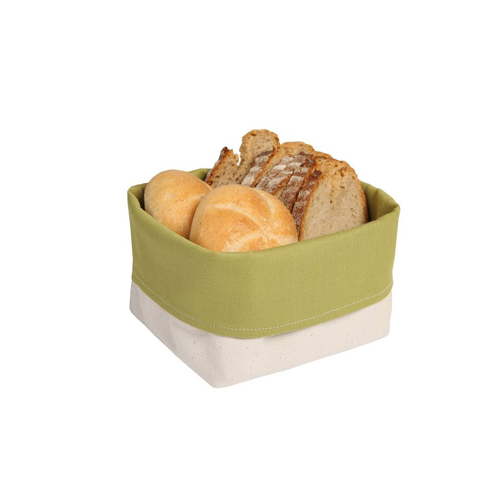 Small bread basket made of pure cotton, square, 13 cm, adjustable 8-13 cm high, 30° in olive colour.
