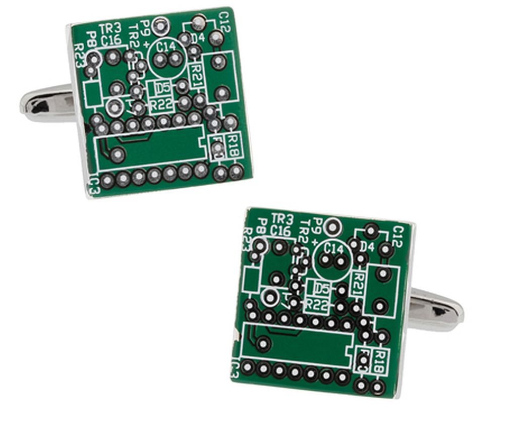 Upcycled Green Circuit Board Computer Chip Motherboard Cufflinks with Presentation Box - Christmas Cufflinks