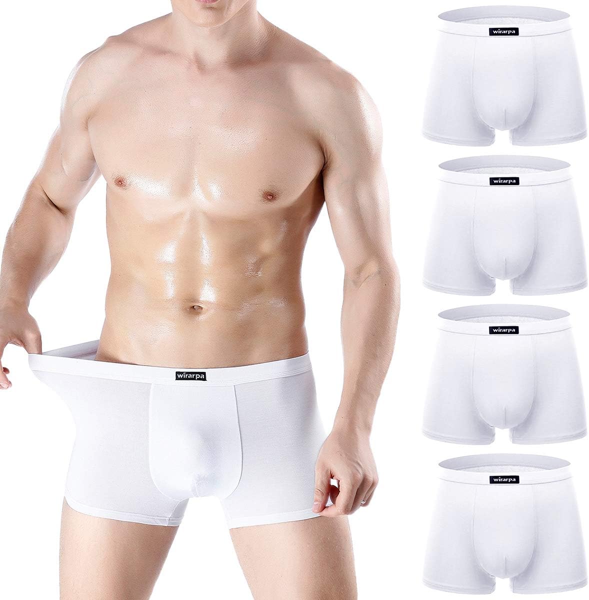 wirarpaMen's Breathable Modal Microfiber Trunks Underwear Covered Band Multipack