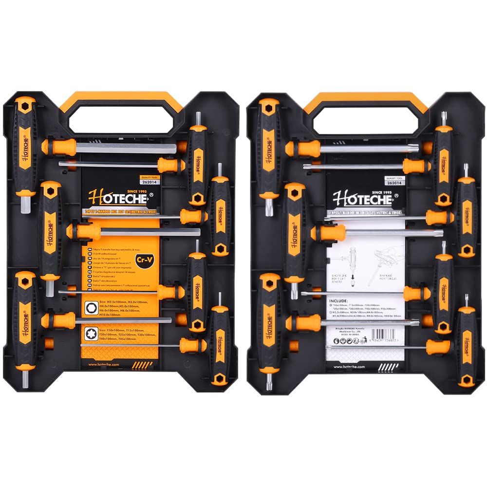 Hoteche 14-Piece Hex Key Set(Metric&Torx) T-Handle CRV Allen Wrench Set Multi-size Long Hex Key Set with Wall-mounted Storage Box