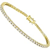 LGYIC Tennis Bracelet for Women|2MM Simulate Diamond Bracelets|4-Prong-Setting CZ|18k White/Yellow Gold Plated
