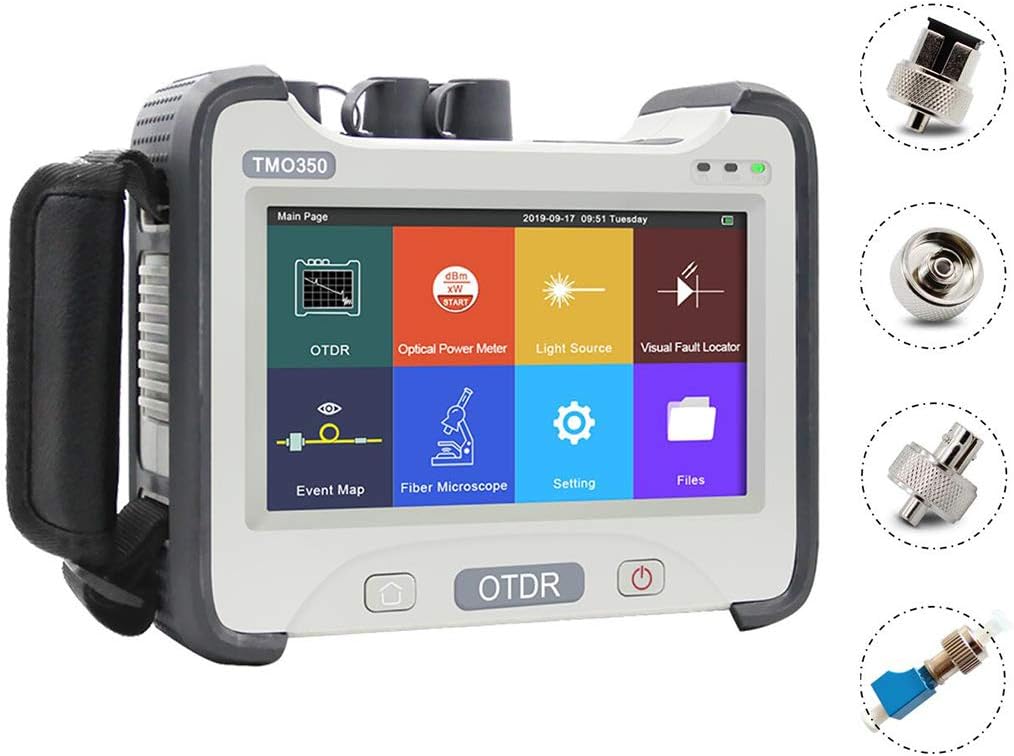 Multi-functional OTDR 1310/1550nm 35/33dB with SC FC ST LC Adapters, 5 in 1 OTDR Fiber Optic Tester for FTTX Testing with One Key Auto-Test, Supports English/Spanish (1310/1550nm, 35/33dB)