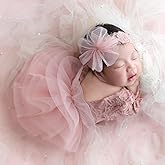 Ylsteed Newborn Girl Photoshoot Outfits Lace Newborn Photography Outfits Elastic Romper with Headband Baby Elegant Gorgeous Photography Outfit - Pink