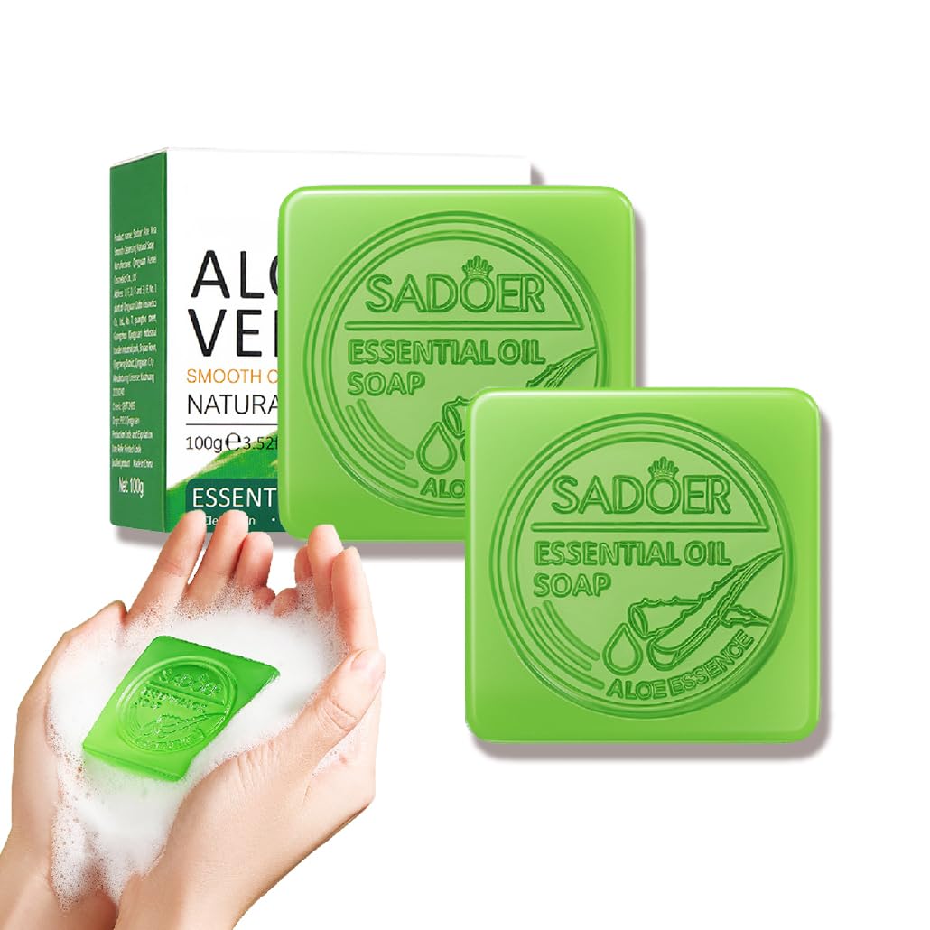 Aloe Vera Soap Bar- Gentle Cleansing 98% Aloe Vera Extract Soap for Face & Body, Organic, Gentle, Moisturising, Skin Hydration & Oil Balance, Antioxidant, Suitable for Men & Women (2PCS)