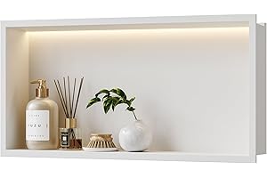 Qeke Stainless Steel Shower Niche 24" X 12", No Tile Needed Wall Niche with Non-Dimmable Led Light, Recessed Shower Shelf Lighting for Bathroom Storage Over Mount Installation, Matte White