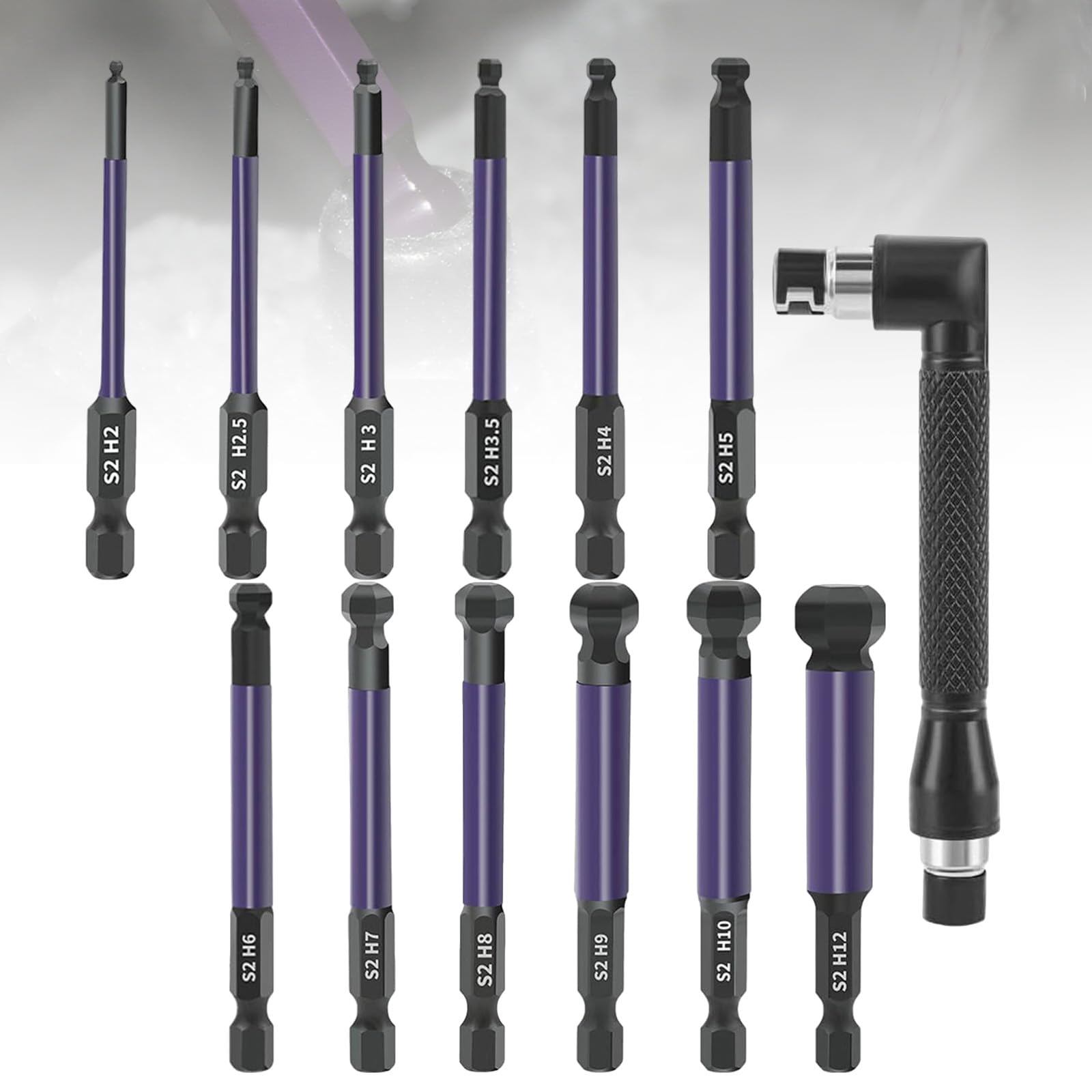 GIONAR 13Pcs Hex Bit Set, with 12 Ball End Allen Key Drill Bit Set and 1 Mini Double Ended Socket, S2 Steel 1/4” Hex Shank Magnetic Screwdriver Bits, 65mm Allen Key Screwdriver Set H2-H12