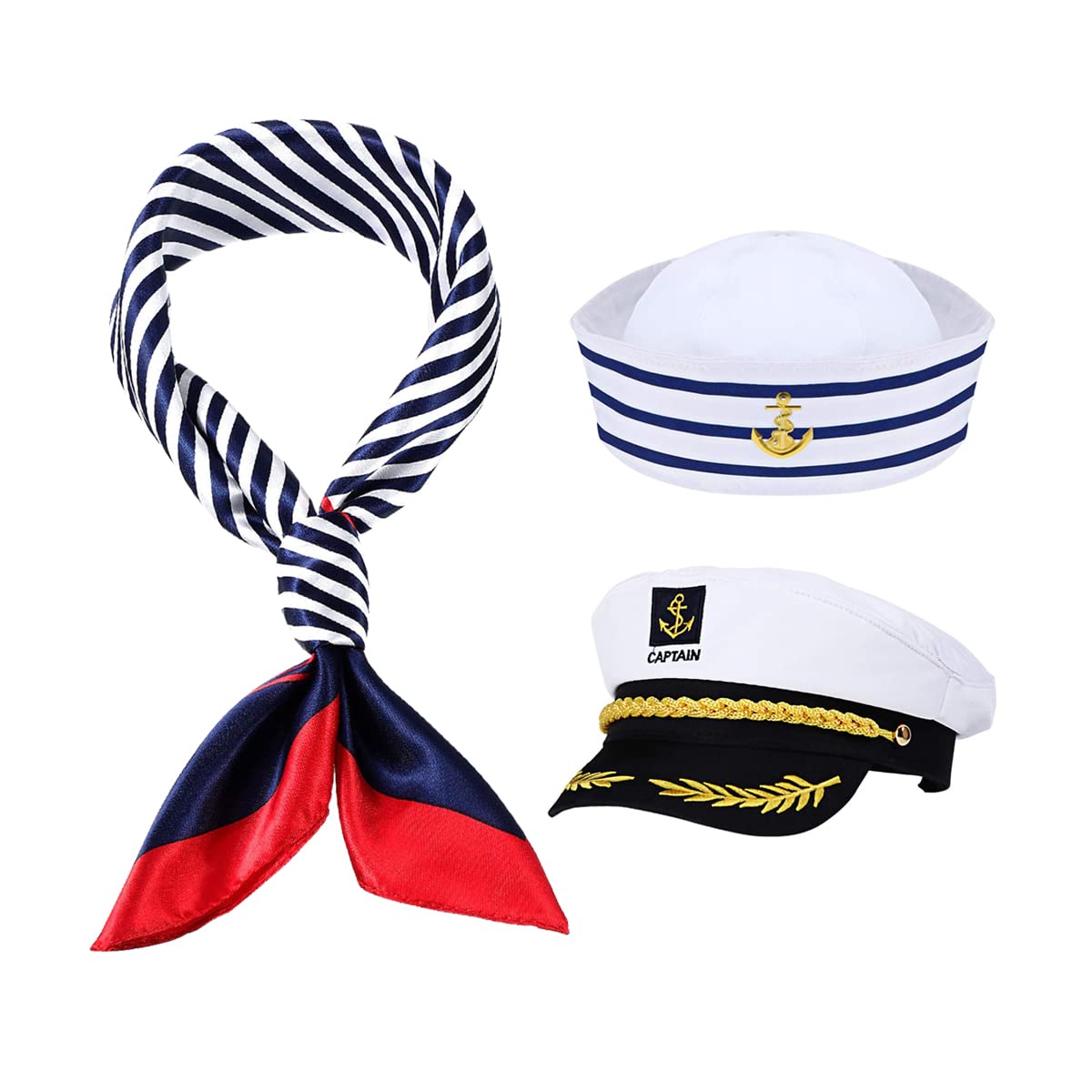 Otcmuky Yacht Captain Hat Sailor Hat and Scarf Set Sailor Ship Cap Boat Navy Hat Nautical Costume Fancy Dress Accessories for Men Women
