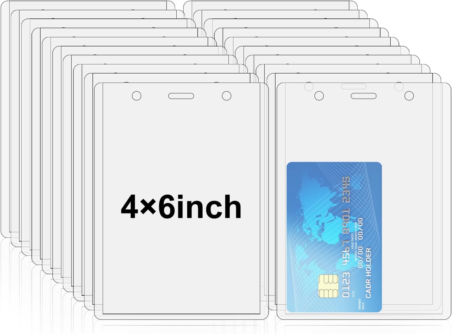Fushing 50 Pcs Vertical PVC ID Card Name Tag Badge Holders Protector Hole Punch for Business School Event (150x105mm) (50)