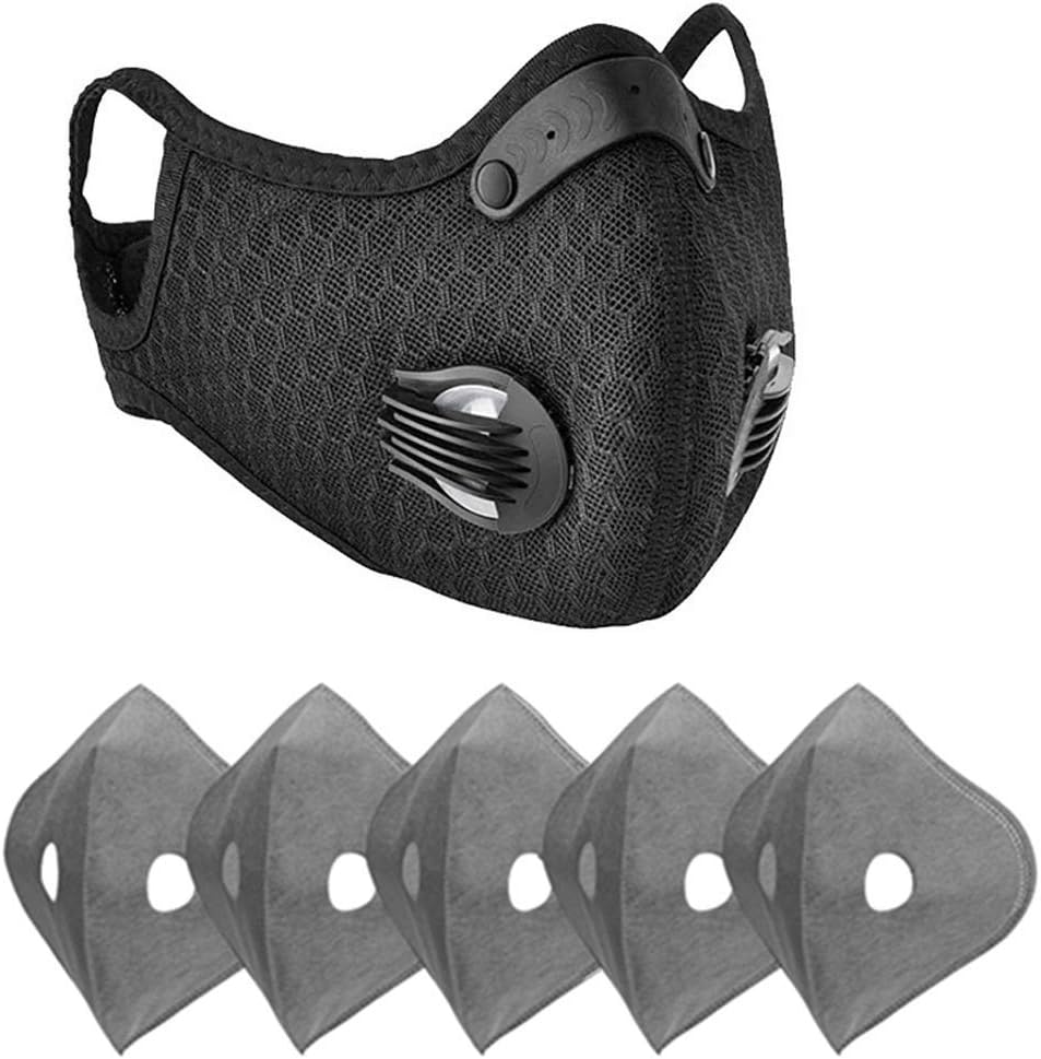 1 Mask+5 Filter, Fashion Anti Air Pollution Mask - Reusable Face Mask with Vent, Adjustable PM2.5 Air Filter Mask, Activated Carbon Dustproof Sport Mask for Outdoor Cycling Camping Travel
