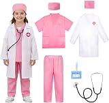 LOYO Kids Doctor Role Play Costume Green Lab Coat Scrubs Stethoscope 3-6