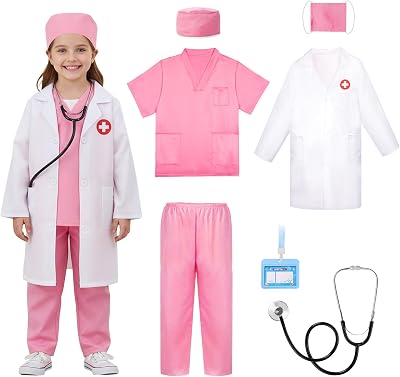 LOYO Kids Doctor Role Play Costume Green Lab Coat Scrubs Stethoscope 3-6