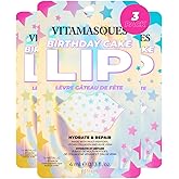 Vitamasques Lip Mask, 3-Pack -Birthday Cake Collagen Lip Mask Sheets, Repair for Dry & Chapped Lips - Nourishing & Hydrating - Vegan & Cruelty-Free Korean Skin Care