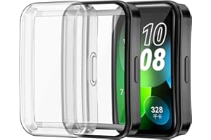 WUWOCJ 2-Pack Screen Protector Cases Compatible with Huawei Band 8/9/10,All-Around Soft TPU Protective Case Cover Bumper Frame (Clear/Black)